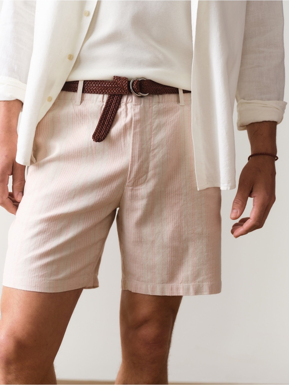 Marine Layer Pale Pink Stripe Flat Front Shorts